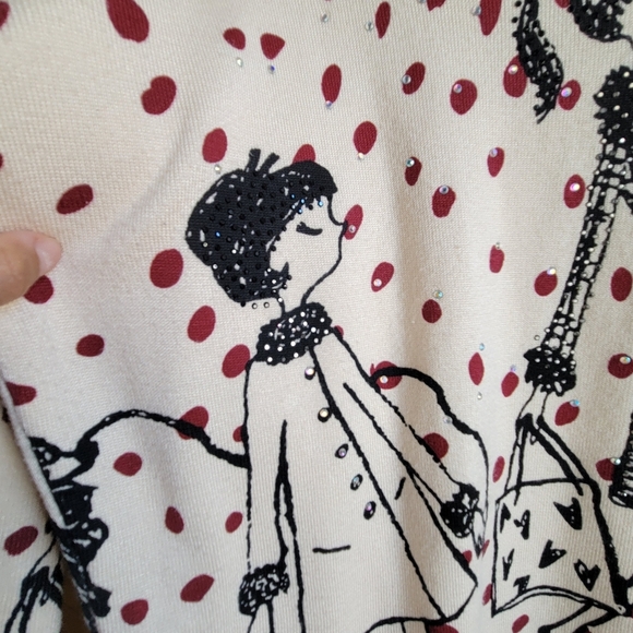 Dj & JuJu Women's Whimsical Graphic Red Dots Sweater Size Medium 3/4 Sleeve - Picture 11 of 11